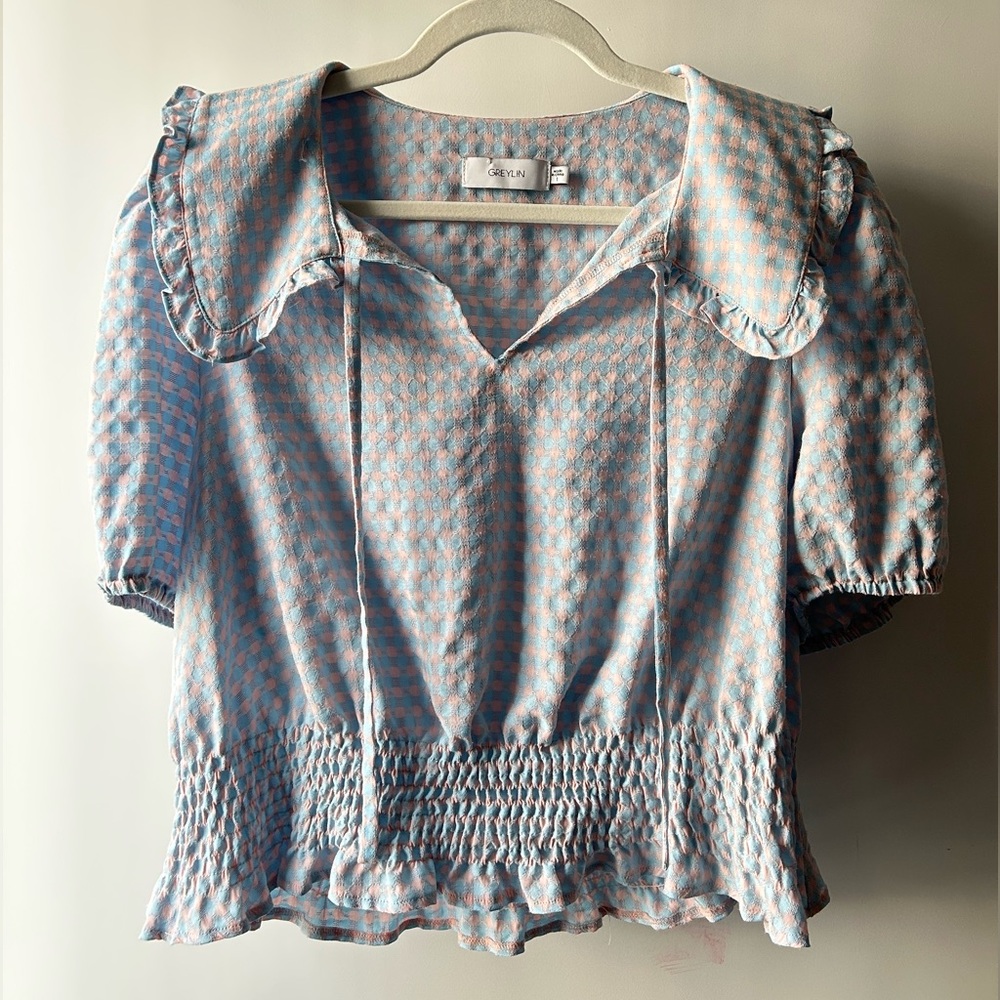 GREYLIN Trina Gingham Check Collared Blouse